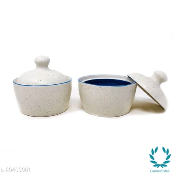 Handcrafted White Blue Marble Ceramic Butter Pot with Lid - Butter Pot